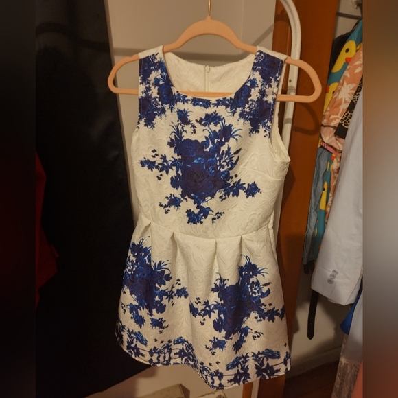 White and Blue Floral Dress - Picture 2 of 7